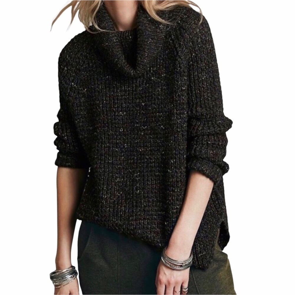 Free People Dylan Tweedy Turtleneck Sweater Gray Size XS Long Sleeve Waffle Knit